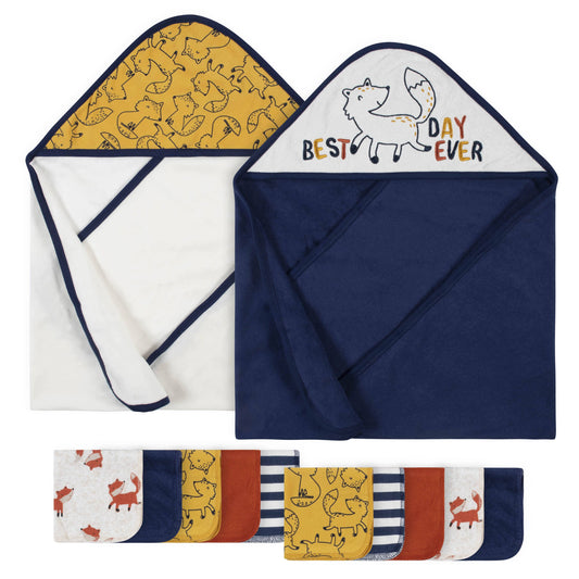 12-Piece Baby Boys Fox Hooded Towels & Washcloths Set
